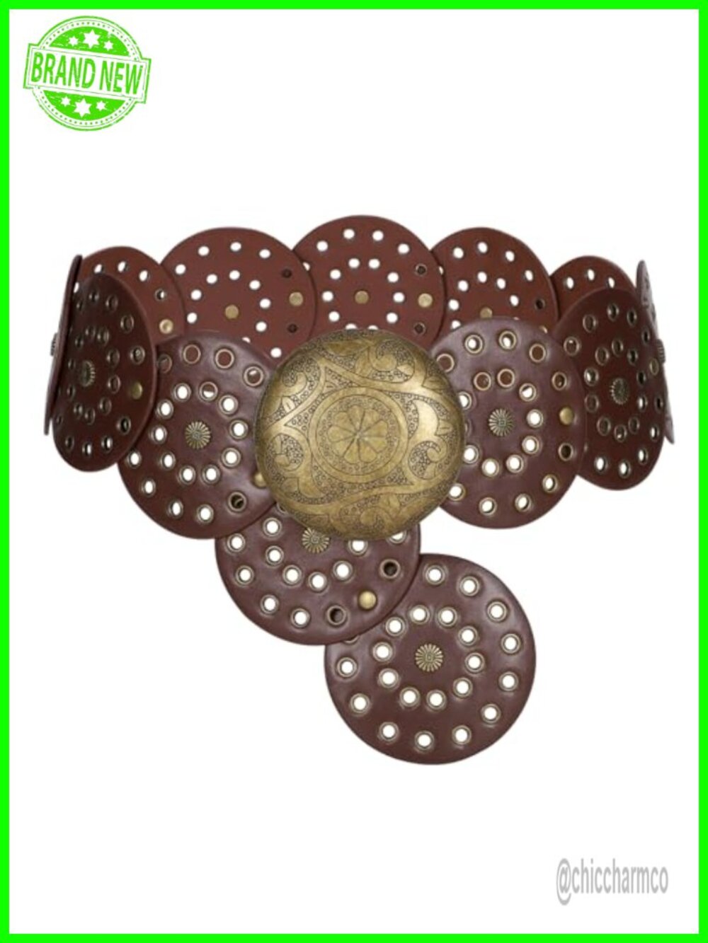 Women Western Faux Leather Wide Disc Belt Boho Cowgirl Adjustable